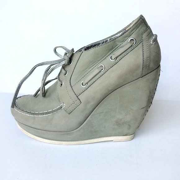 Balenciaga Gray and Green Wedge Booties with Moccasin Toe - Picture 9 of 11